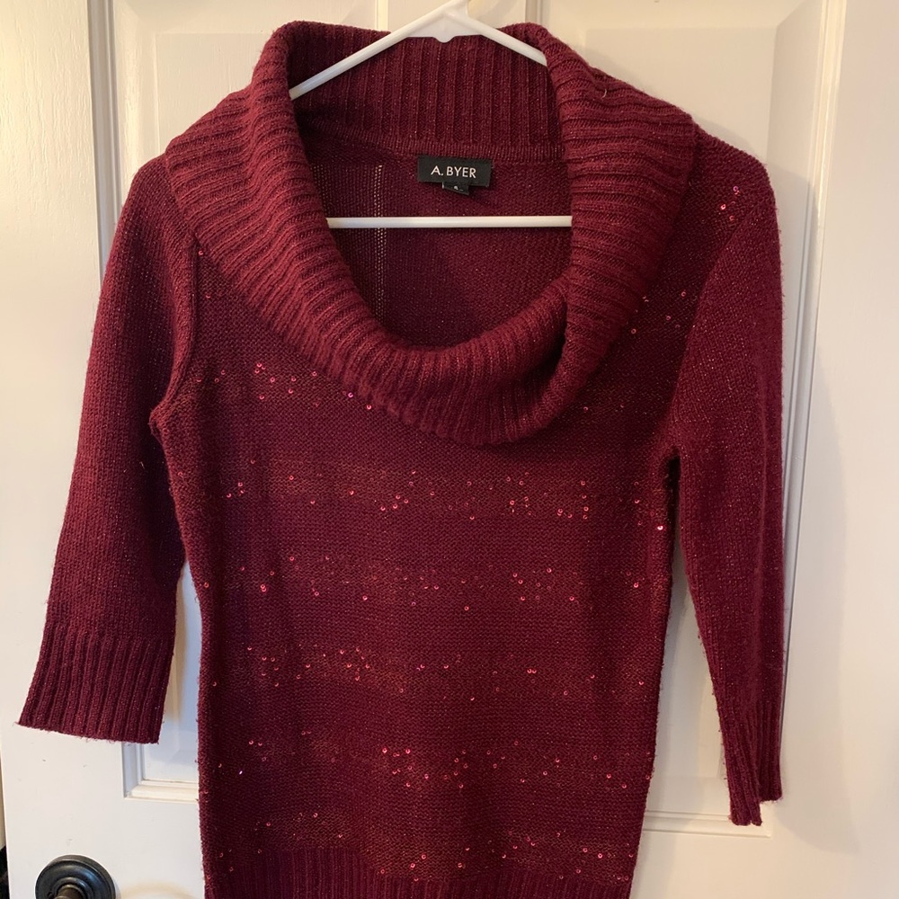A.Byer maroon knit striped sweater with sequins